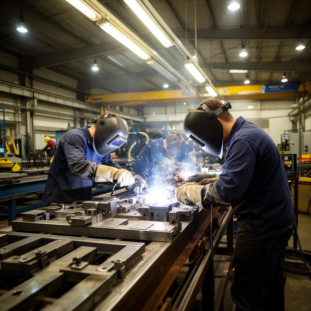 Robotic welding line in manufacturing plant